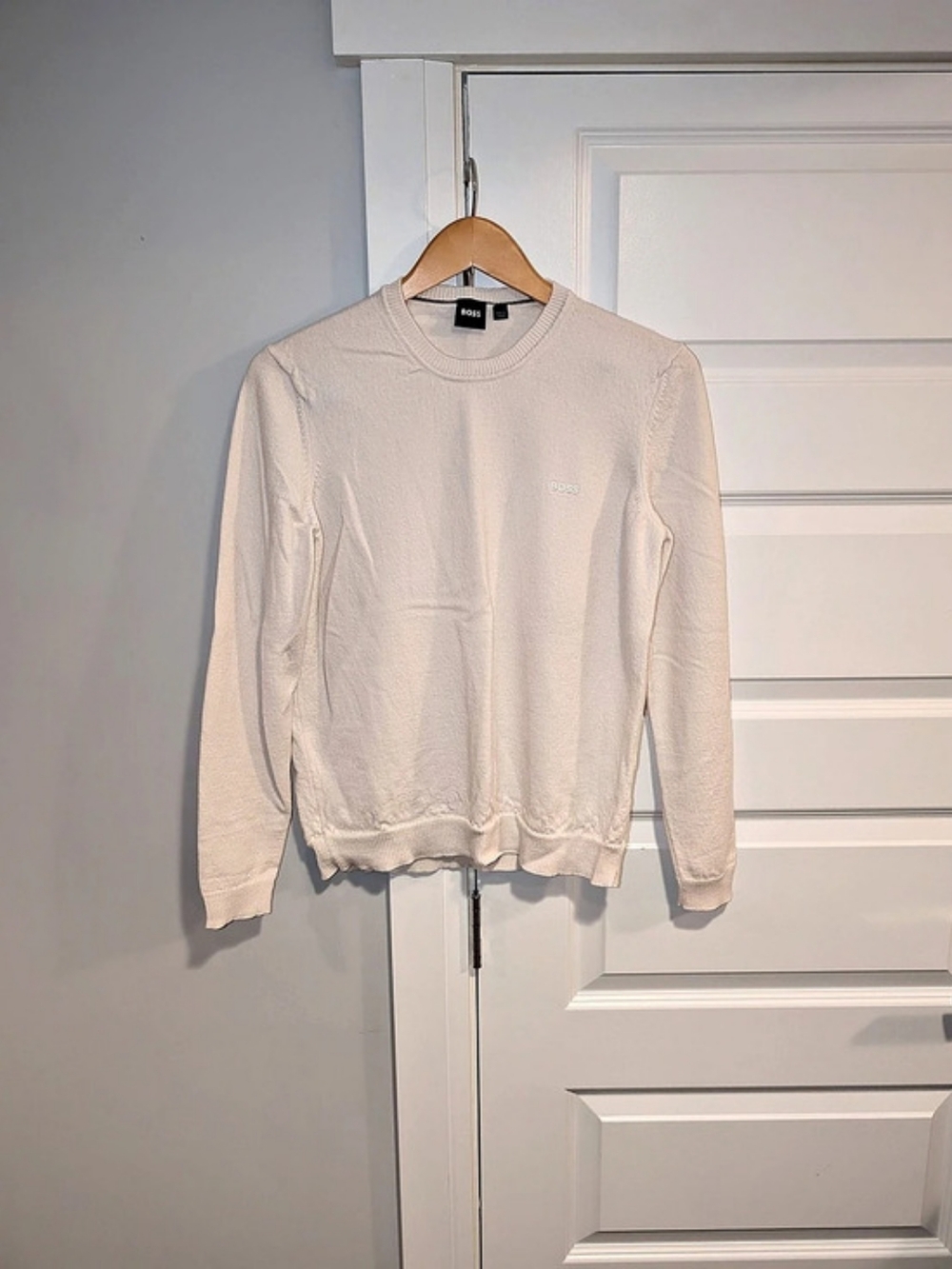 HUGO BOSS Virgin Wool Crewneck Sweater in White Size Large/Medium
